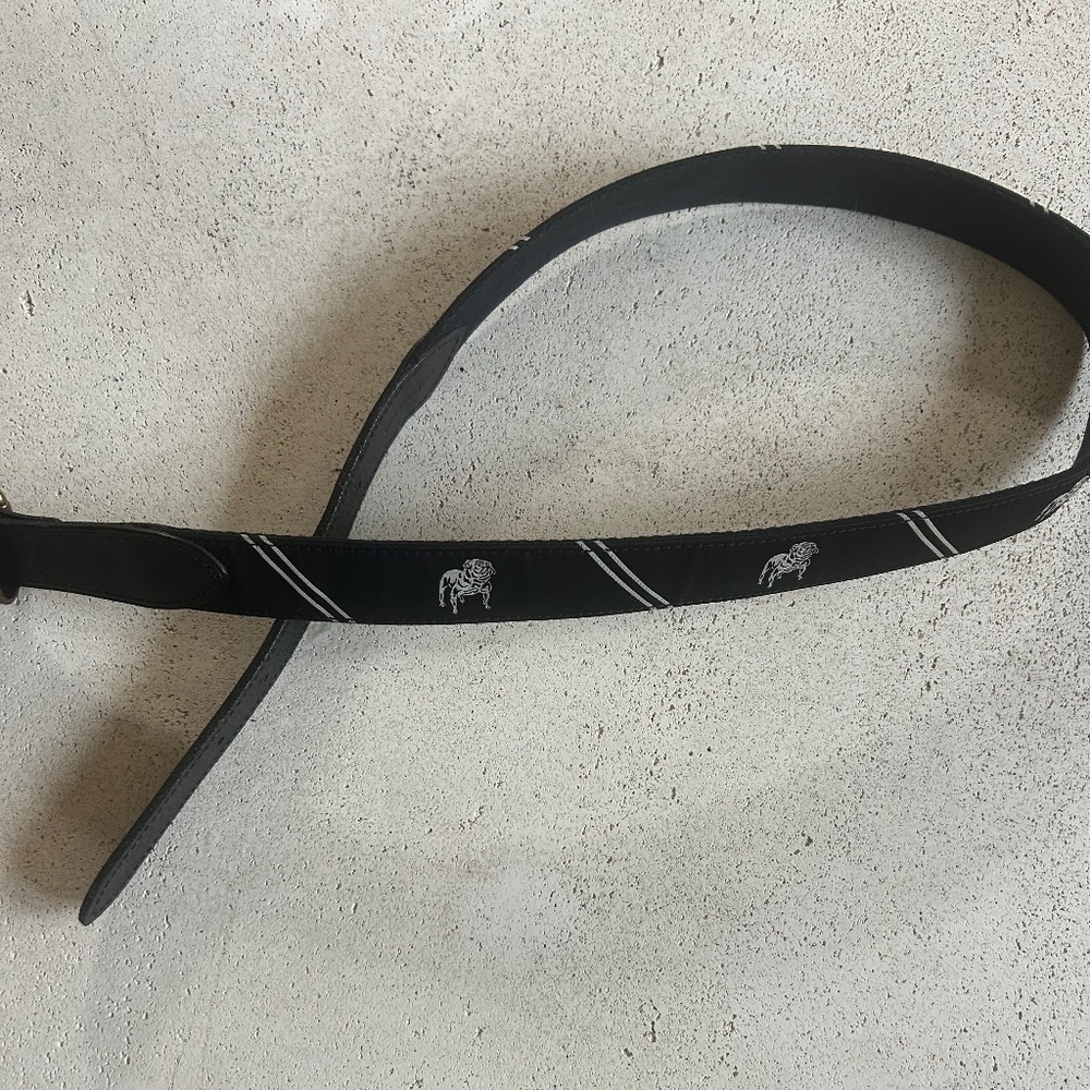 Polo Ralph Lauren men black leather belt bulldog motif size 36